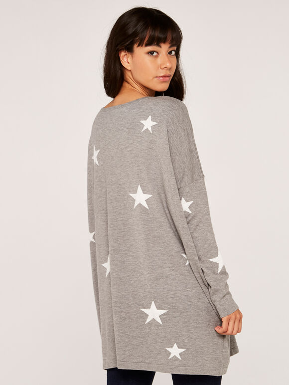 Lurex Star Oversized Jumper, Grey, large