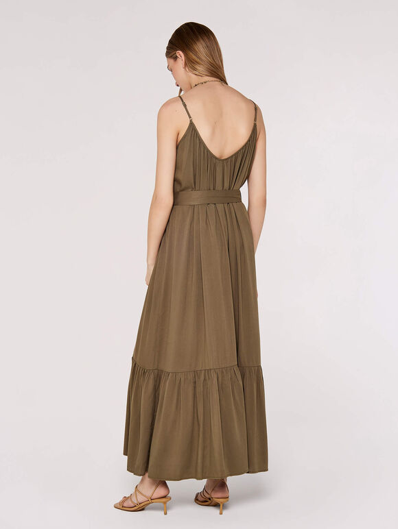 Twill Cami Maxi Dress, Khaki, large