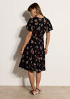 Botanical Floral Smocked Midi Dress, Black, large