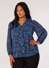 Curve Blouse à Volants Silhouette Florale, Bleu, grand