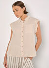 Ruffle Sleeve Soft Slub Blouse, Stone, large