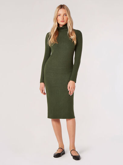 Roll Neck Knit Midi Dress