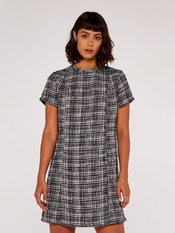 Tweed Shift Dress, Burgundy, large