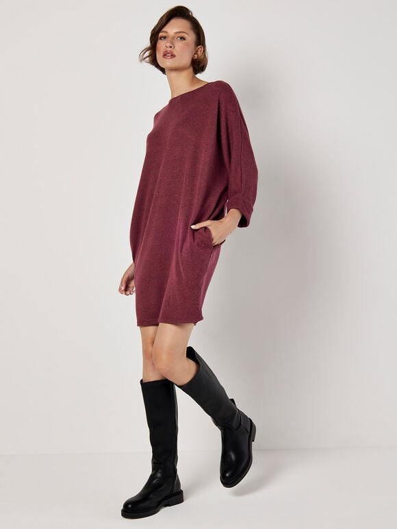 Ribbed Cocoon Mini Dress, Burgundy, large