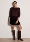 Check Pleated Knit Mini Skirt, Black, large
