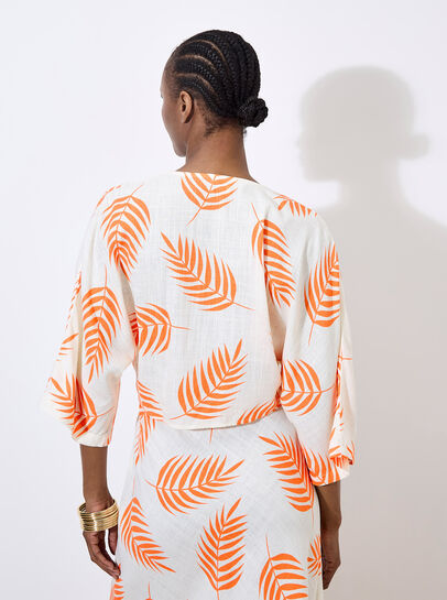 Tropical Leaf Tie Hem Crop Top