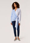 Contrast Stripe Wrap Shirt, Blue, large