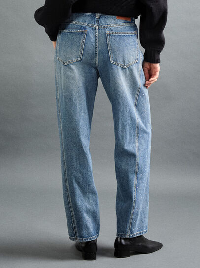 Ayla Rhinestone Panel Barrel Jeans