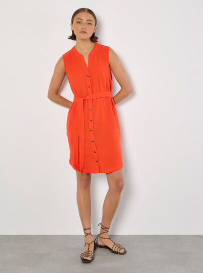 Textured Cotton Button Down Mini Dress