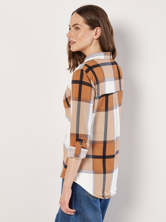 Lightweight Sherpa Lined Check Shacket, Rust, large