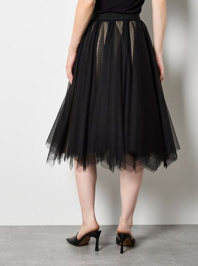 Reversible Tulle Stripe Knit Midi Skirt