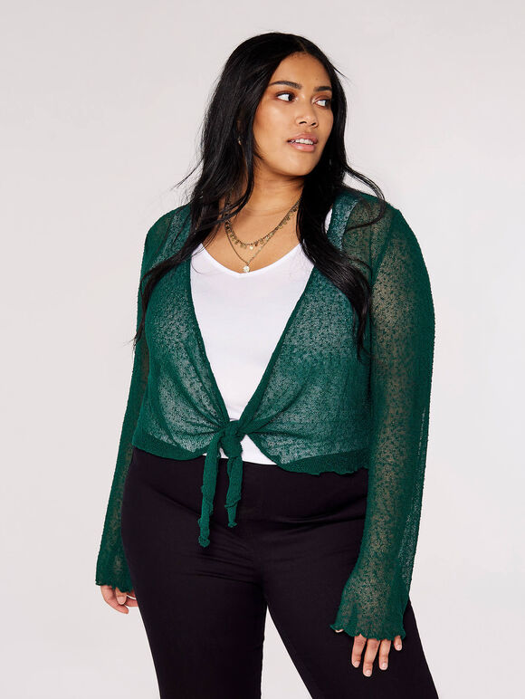 Curve Lightweight Sheer Knitted Shrug, Green, large