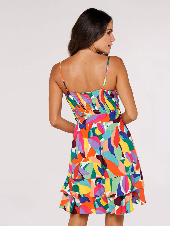 Colour Block Leaf Mini Dress, Red, large