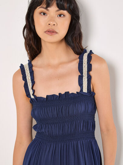 Crochet Lace Tiered Midi Dress