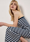 Stripe Ribbed Knitted Bandeau Dress, Navy, large