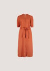 Button Down Linen Blend Midi Dress, Orange, large
