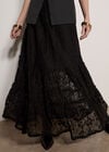Cotton-Blend Lace Tiered Midi Skirt, Black, large