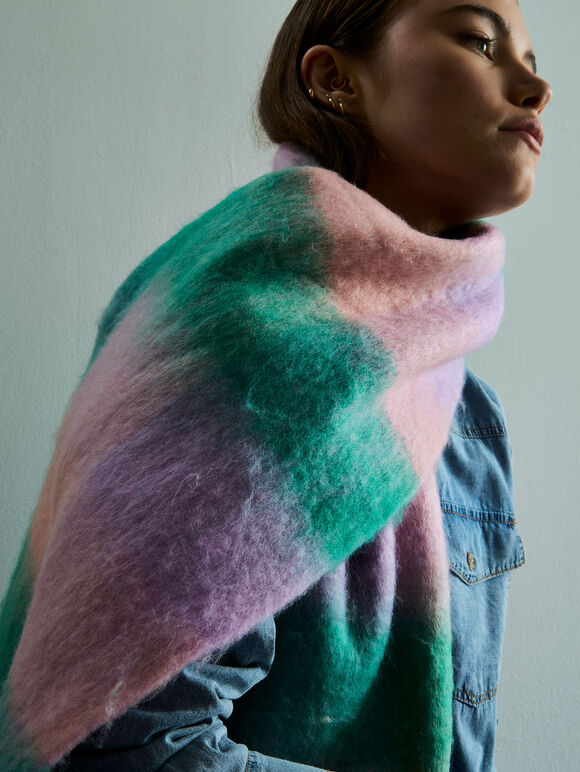 Check Colour Block Scarf, Pink, large