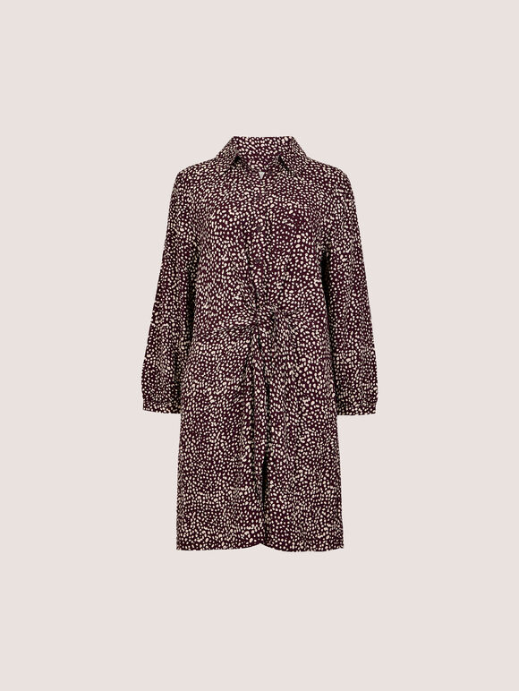 Irregular Spot Crepe Shirt Mini Dress, Burgundy, large