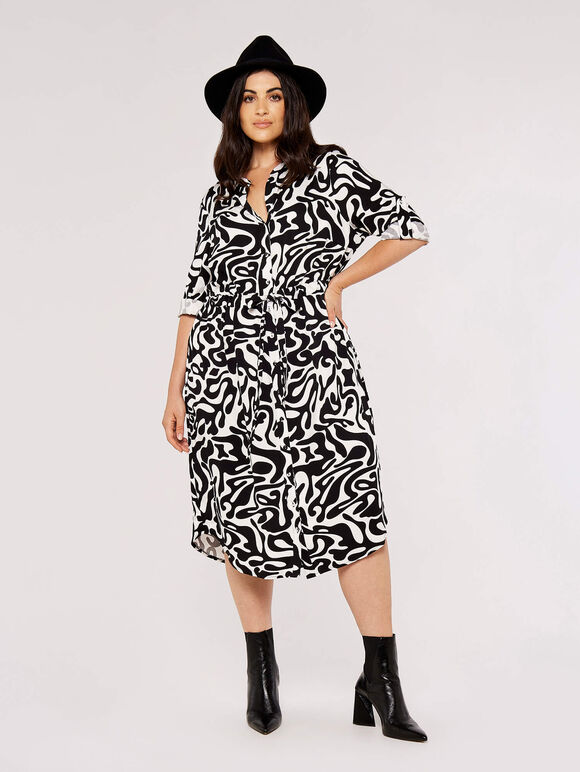Curve Swirl Print Dress, Cream, large