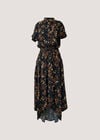 Leaf Print Shirt Midi Dress, Rust, large