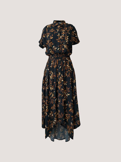 Leaf Print Shirt Midi Dress