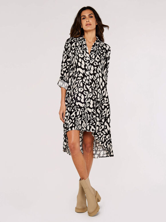 Animal Oversized Shirt Mini Dress, Stone, large