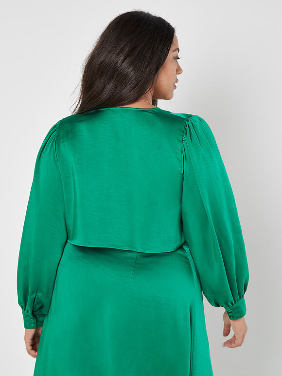 Curve Satin Tie Front Top, Green, large