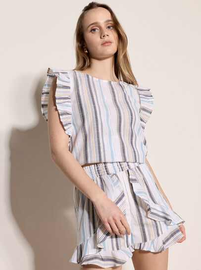 Shimmer Stripe Ruffle Mini Shorts