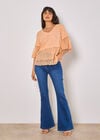 Embroidered Cotton Mesh Blouse, Peach, large