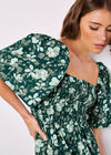 Smocked Cotton Floral Mini Dress, Green, large