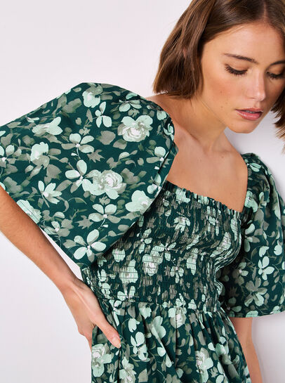 Smocked Cotton Floral Mini Dress