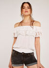Off Shoulder Broderie Shirred Top, Cream, large