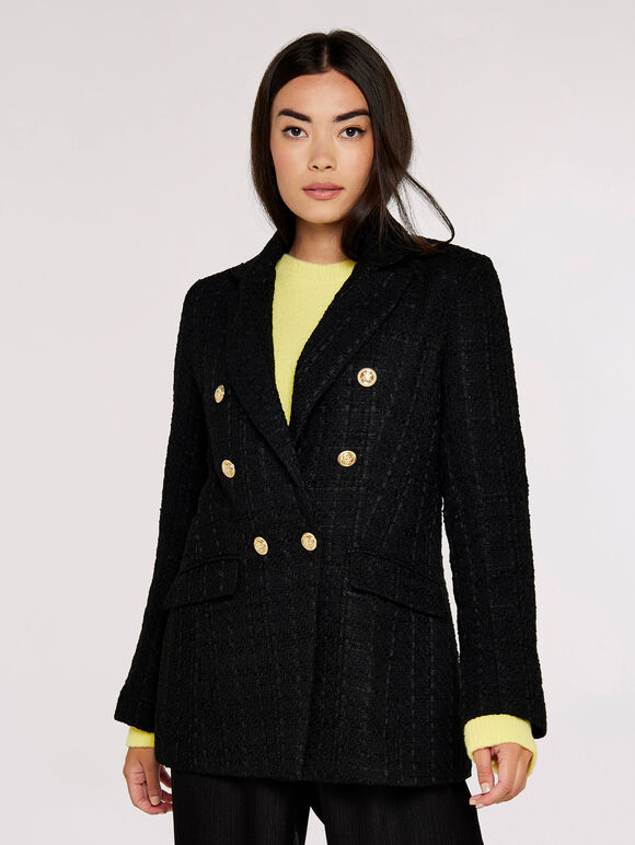 Tailored Tweed Blazer, Black, large