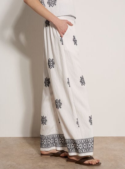 Paisley Embroidered Wide-Leg Trousers