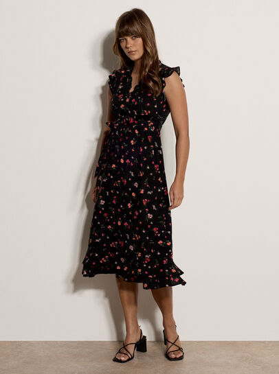 Ditsy Floral Ruffle Midi Dress