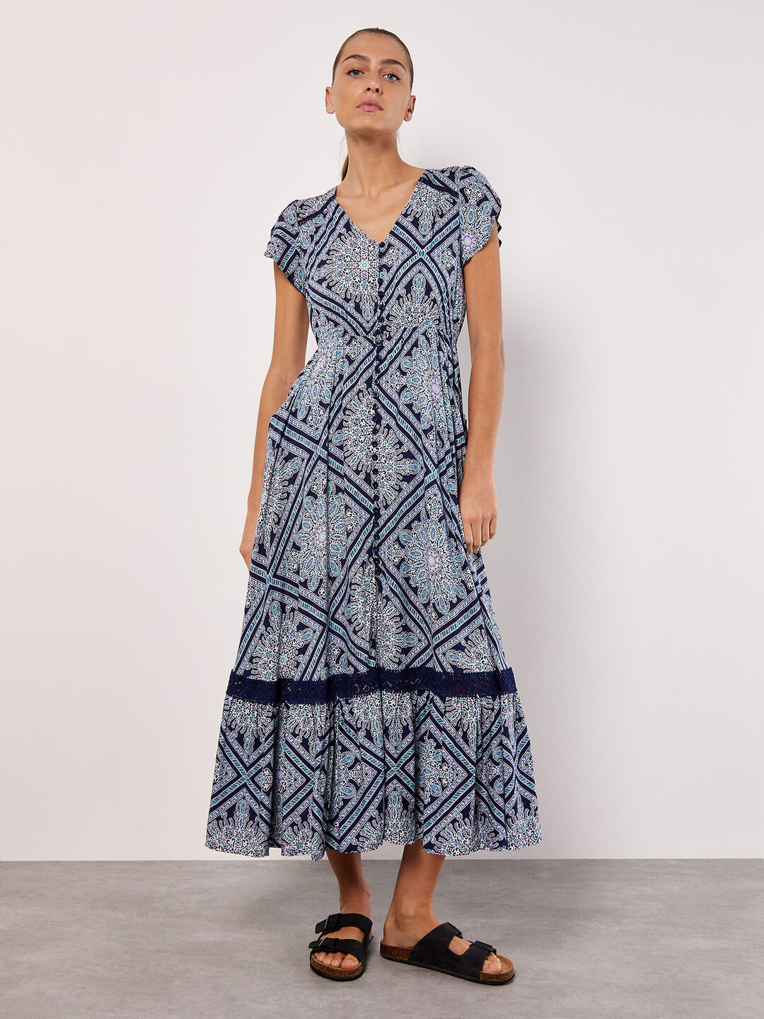 Scarf Print Crochet Detail Maxi Dress