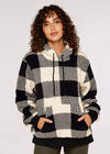 Gingham Check Fleece Hoodie, Black, large