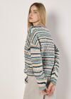 Multicoloured Stripe Aran Jumper, Teal, large