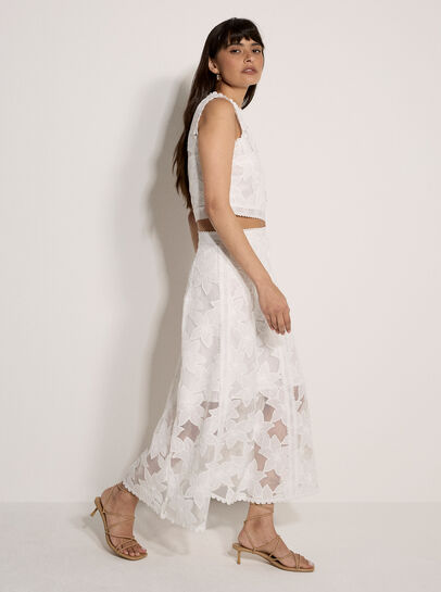 Floral Mesh Lace Midi Skirt
