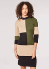 Colour Block Bodycon Mini Dress, Khaki, large