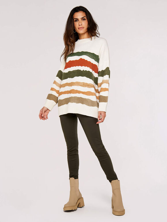 Paint Spray Striped Jumper Apricot Clothing