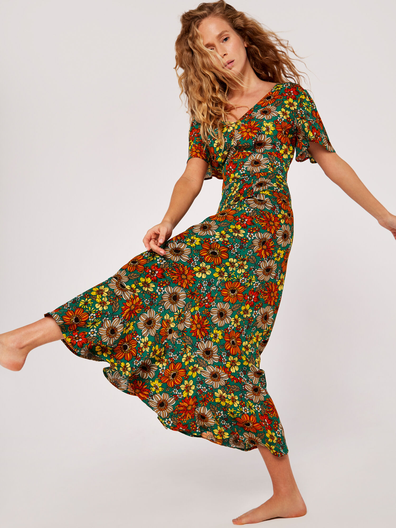 Floral Angel Sleeve Dress | Apricot UK