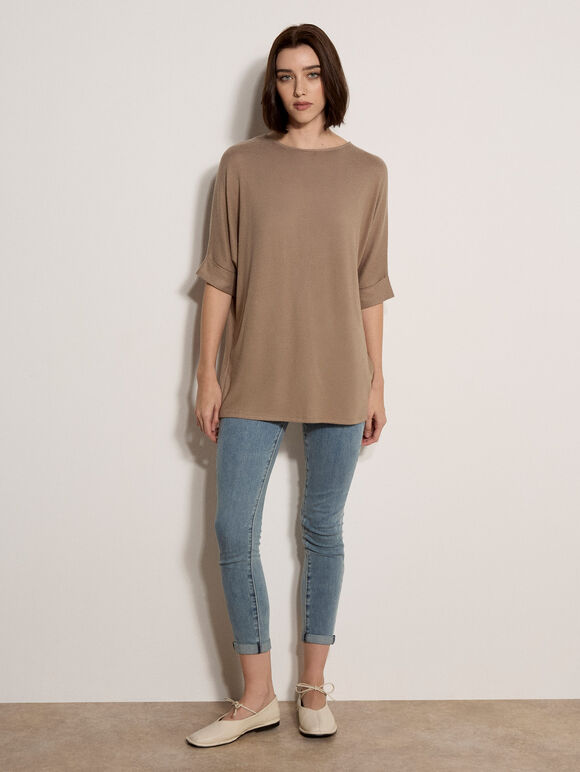 Soft Touch Batwing Top, Stone, large