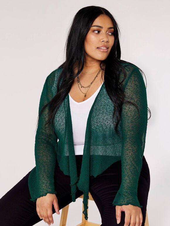 Curve Lightweight Sheer Knitted Shrug, Green, large