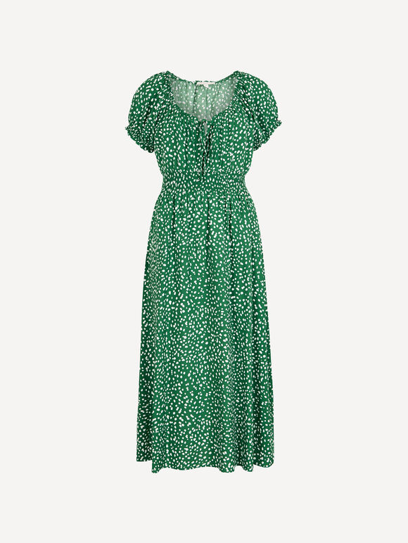 Spot Print Milkmaid Midi Dress, Green, large