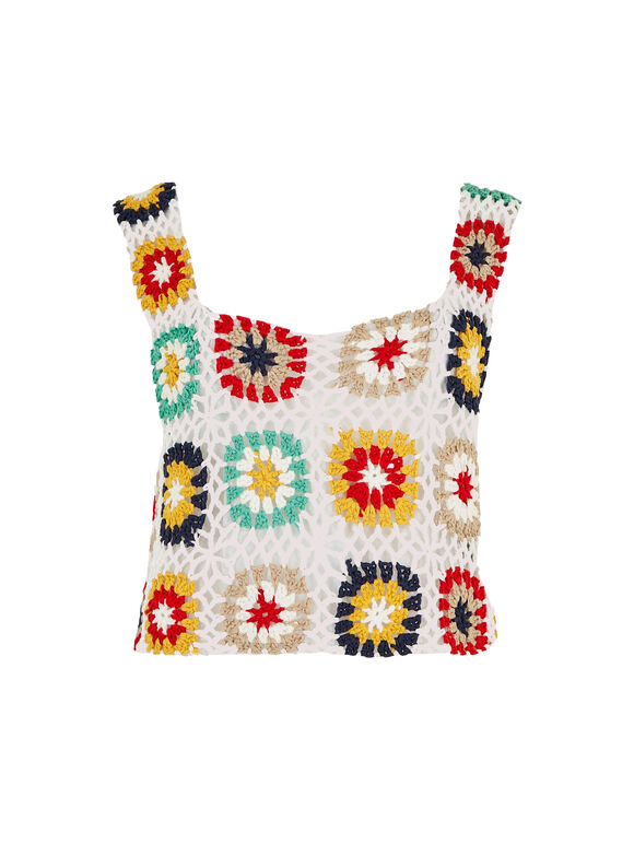 Crochet Crop Vest, Cream, large