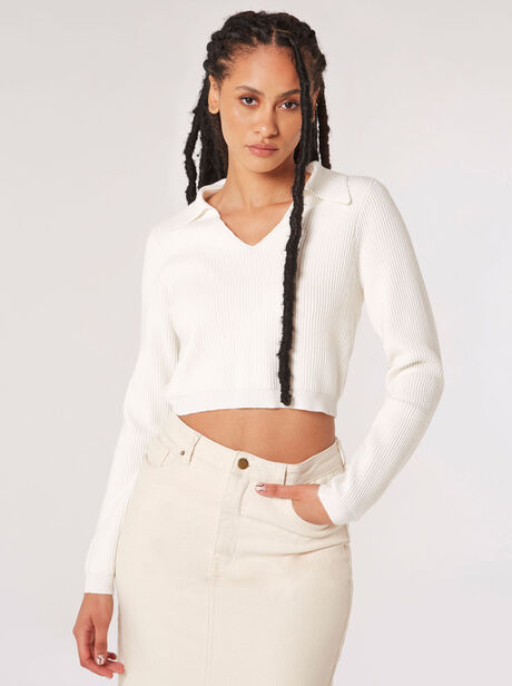 Cropped Ribbed Jersey Knit Jumper