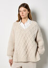 Cable Knit Oversized Chunky Jumper, Stone, large