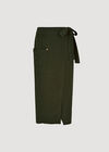 Linen Blend Wrap Midi Skirt, Green, large